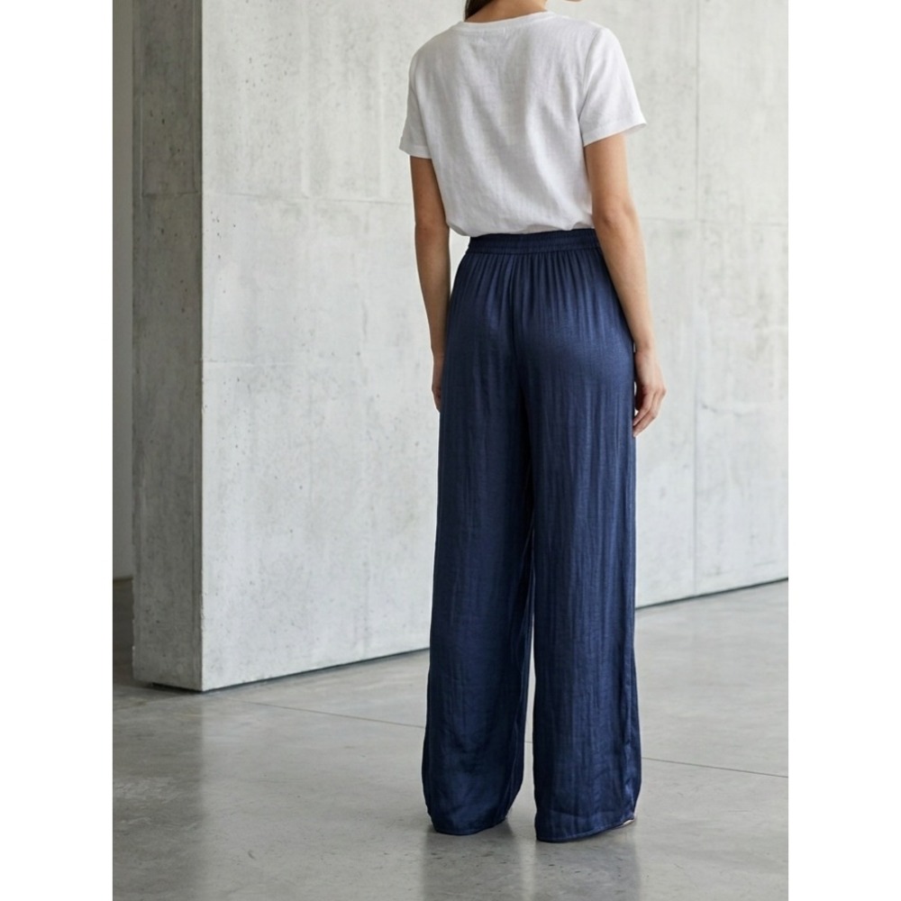 Philosophy‎ Navy Blue Satin Textured Wide Leg Flowy Lounge Pants XS